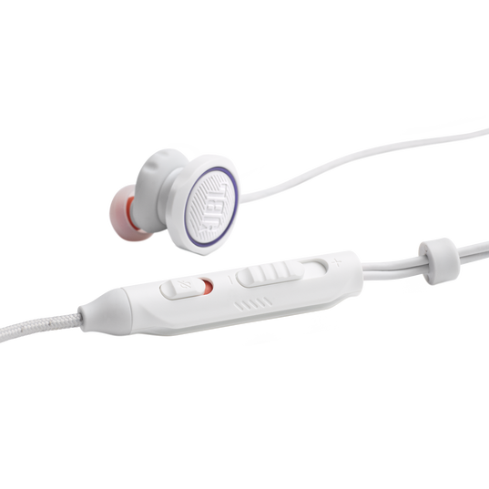 JBL Quantum 50 - White - Wired in-ear gaming headset with volume slider and mic mute - Detailshot 1